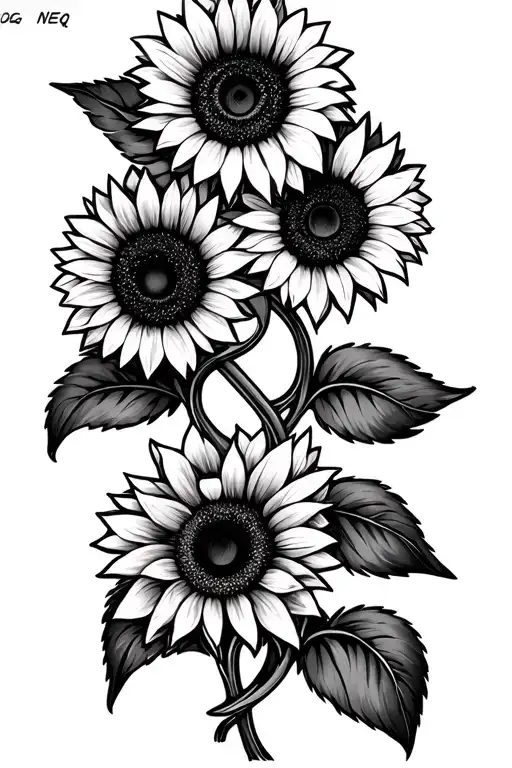 Infinity sign signifying ever lasting love with sunflowers and name Neq tattoo design idea