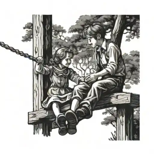 ANNE SHIRLEY AND TOM SAWYER DRAWING HOLDING HANDS ON SWING tattoo design idea