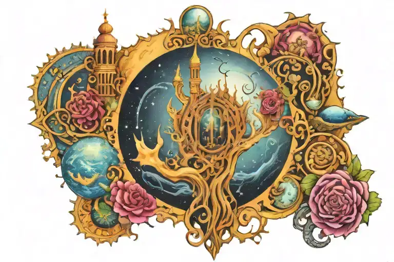 Allah - there is no god but He, the Ever-Living, the Sustainer of [all] existence. Drowsiness does not overtake Him nor sleep. To Him belongs whatever is in the heavens and whatever is on the earth. tattoo design idea