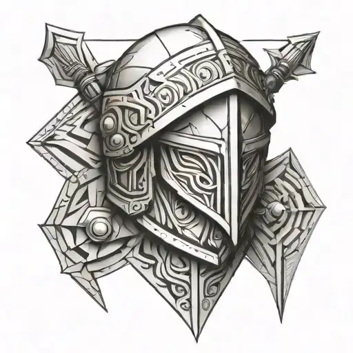 Shield Helmet With Spear tattoo design idea