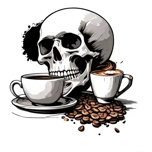Skeleton Drinking Coffee tattoo design idea