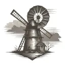 old windmill with sunset in front of an arrowhead tattoo design idea