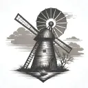 old windmill with sunset in front of an arrowhead tattoo design idea