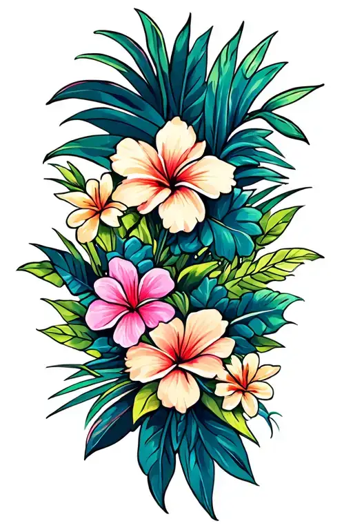 Hawaiian islands with flowers tattoo design idea