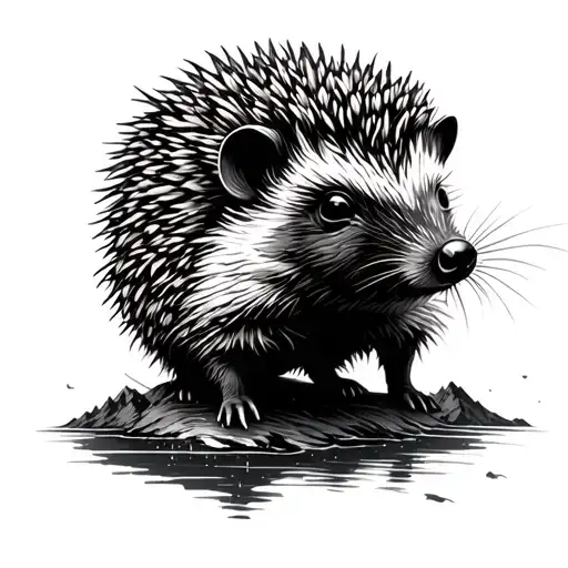 Hedge hog, Andes Range Mountains and Lakes, Universe, Cosmology, Abstract tattoo design idea
