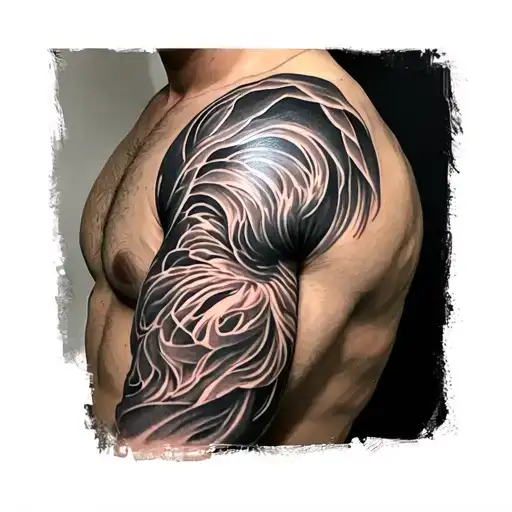 Generate a tatto on the inner biceps. It should be a solid black line going from the elbow and continue to the middle of tattoo design idea