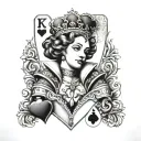 queen of hearts with letter K tattoo design idea