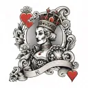 queen of hearts with letter K tattoo design idea