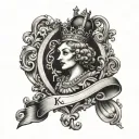 queen of hearts with letter K tattoo design idea