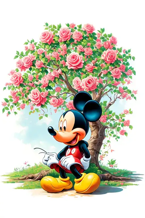 rose willow tree Mickey Mouse sitting alone tattoo design idea