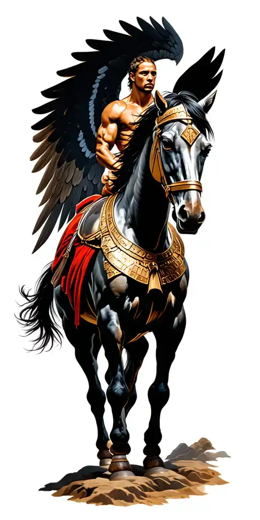greek spartan warrior, winged horse tattoo design idea