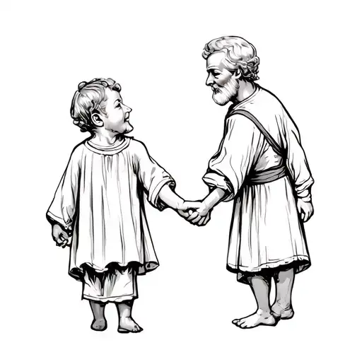 grand père with two small children holding hands tattoo design idea