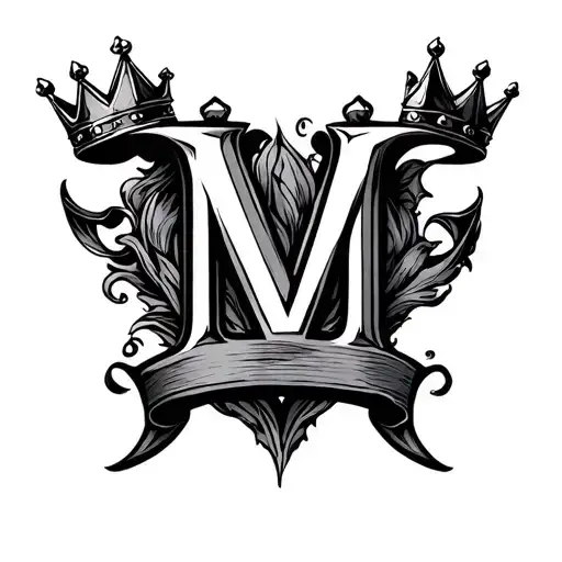 The letter M with crown surrounded tattoo design idea