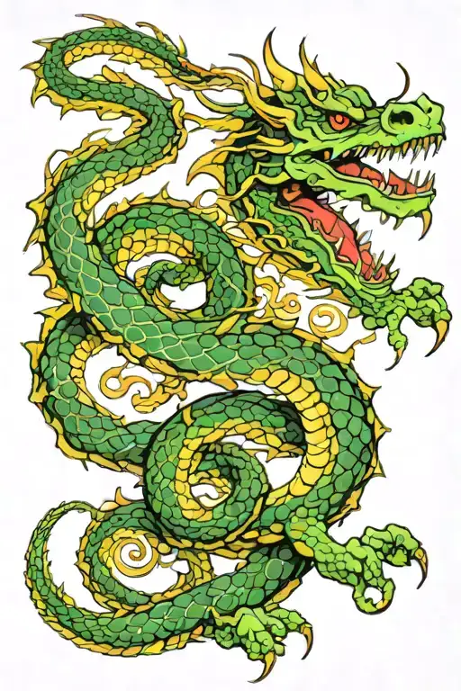 western green dragon coiled around itself tattoo design idea