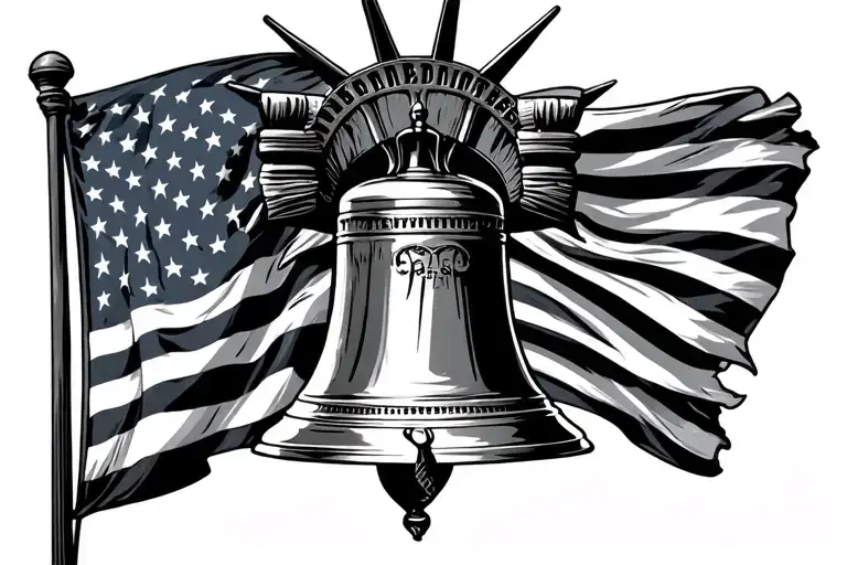 liberty bell, gadsden flag, betsy ross flag, head of statue of liberty tattoo design idea