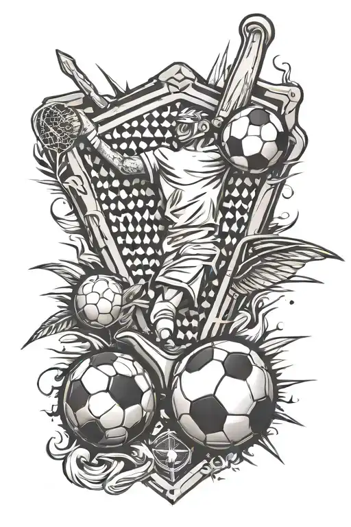 soccer, darts and cricket tattoo design idea