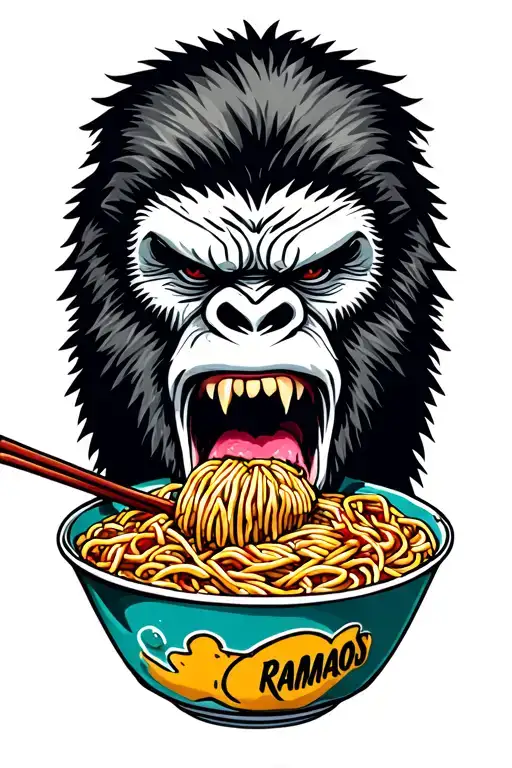 Bigfoot eating ramen tattoo design idea