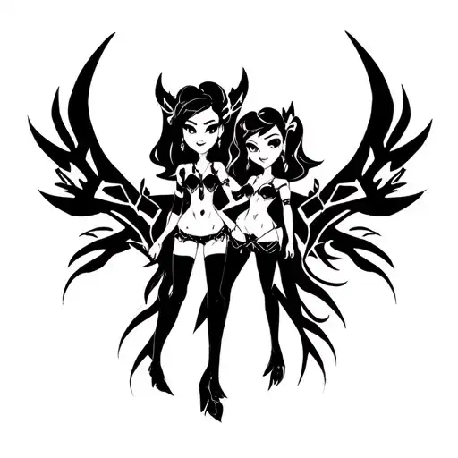 Dazzlings from Equestria Girls in Siren form, runic, occultic tattoo design idea