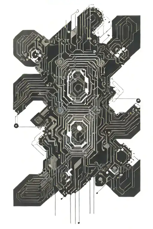 geometric cyber circuitry tattoo design idea