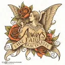Tattoo of one line " Always Have Faith" around the Chest of a lady, with romantic gothic style and lot of flowy lines  tattoo design idea