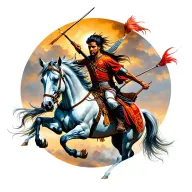 Pathania warrior battling on horse running tattoo design idea