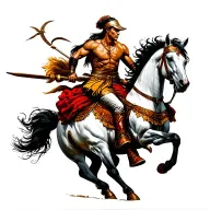 Pathania warrior battling on horse running tattoo design idea
