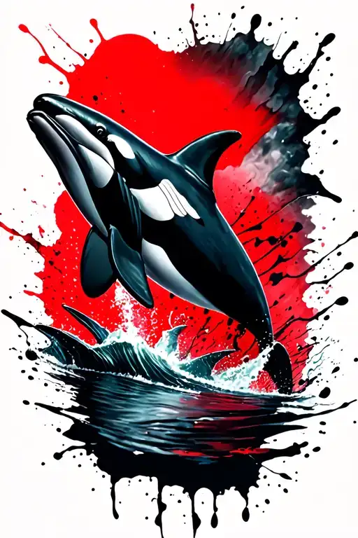 dolphins orca whale swimming in a sea tattoo design idea