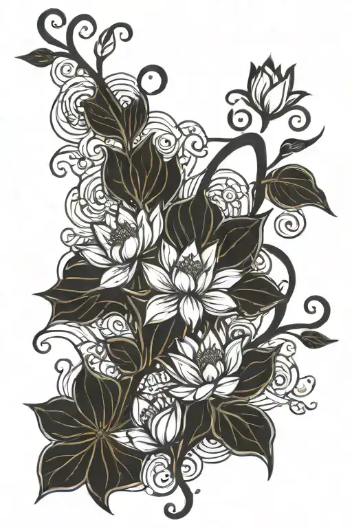 tribal vines with lotus flower growing tattoo design idea