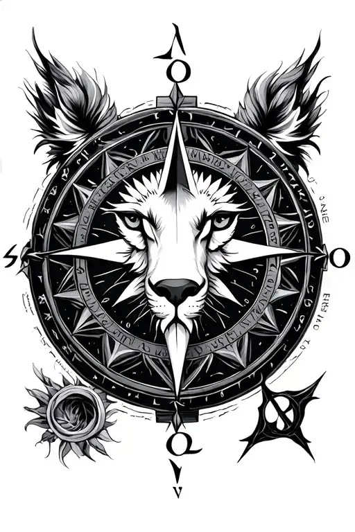 Thiviya, leo zodiac symbol intertwined in iceland compass  tattoo design idea