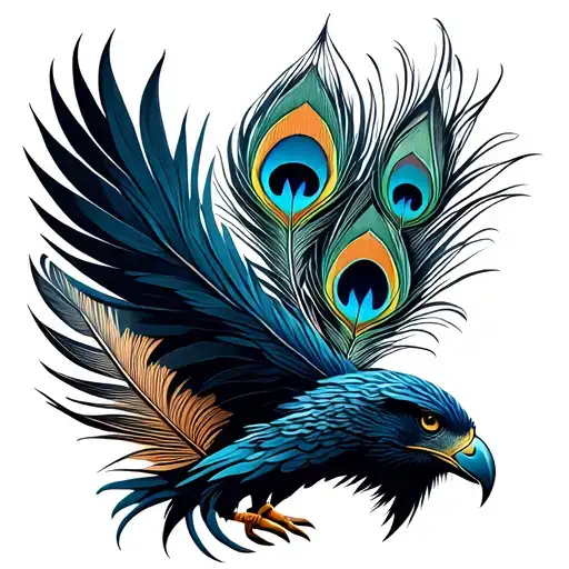eagle and peacock feather tattoo design idea