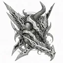 Combine elements from Devil May Cry, Mass Effect, and Hellsing to create a futuristic sci-fi demon hunter tattoo tattoo design idea