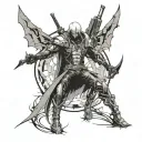 Combine elements from Devil May Cry, Mass Effect, and Hellsing to create a futuristic sci-fi demon hunter tattoo tattoo design idea