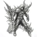 Combine elements from Devil May Cry, Mass Effect, and Hellsing to create a futuristic sci-fi demon hunter tattoo tattoo design idea
