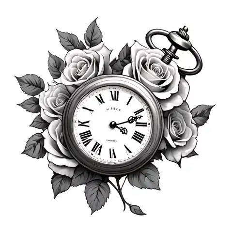 roses, open pocket watch, england, lattitude, longitude tattoo design idea