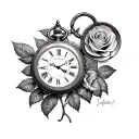 roses, open pocket watch, england, lattitude, longitude tattoo design idea