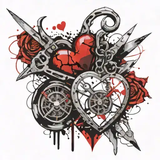 scissors and heart shaped locket tattoo design idea
