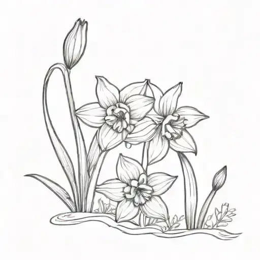 daffodil and bluebell flowers tattoo design idea