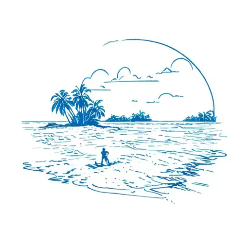 inspired by the 2007 videogame for the DS called Lost in blue 2, retro, Nintendo, 2007, beach, survival game, island,  tattoo design idea