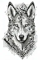 two face husky face with geometric sketch tattoo design idea