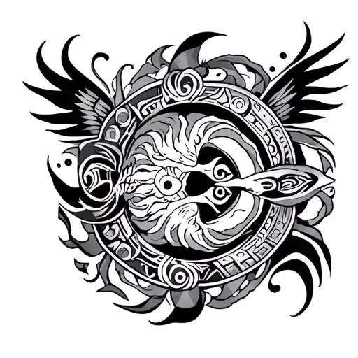 ploynesian tribal tattoo for air land and sea in a circlular shaoe on the left chest tattoo design idea