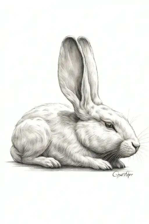 white rabbit sleeping tattoo design idea