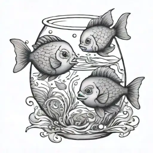 two lost souls swimming in a fishbowl black and white tattoo design idea
