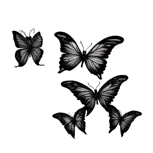 3 butterflies in a diagonal with background tattoo design idea