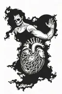 Skeletal Atlas holding the world but it's an anatomical heart instead tattoo design idea