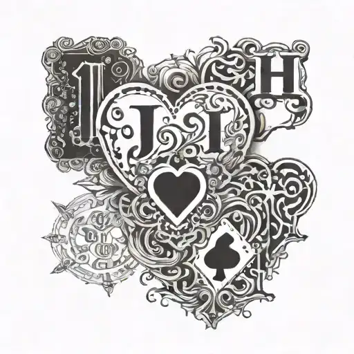 3 playings cards heart suit from left to right with letters "J" "H" "G" instead of usual card numbers and/or letters tattoo design idea