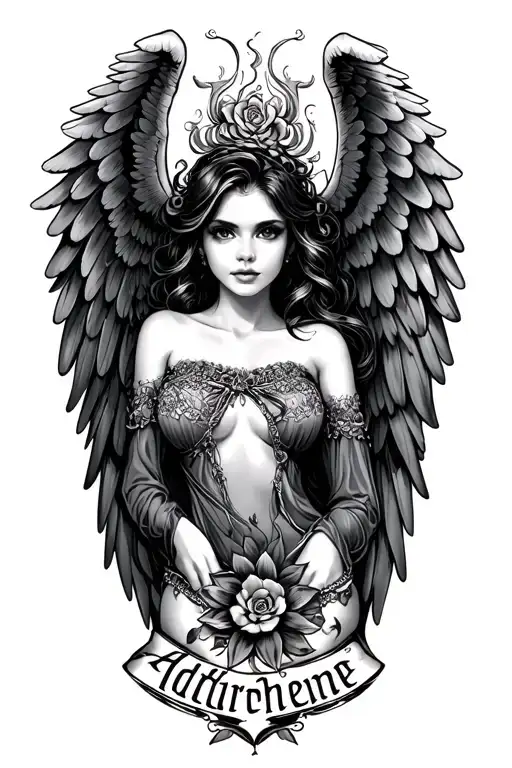 name adrienne with wings  tattoo design idea