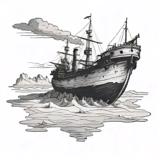 black and white desert landscape with a sunken ship tattoo design idea