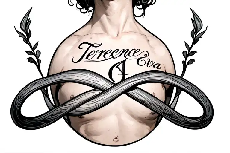 an image of a side boob tattoo with the words “Terence 4 Eva” with the infinity symbol next to it. tattoo design idea