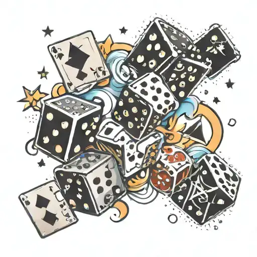 cards and stars and dices tattoo design idea