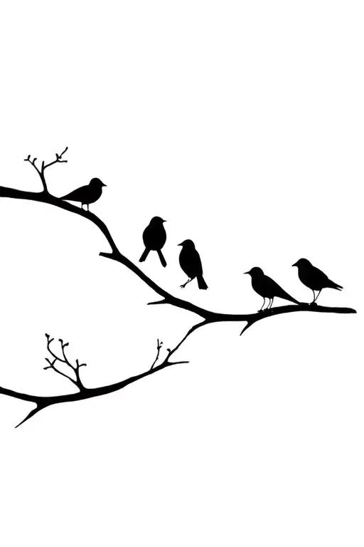 eight birds perched on a branch tattoo design idea